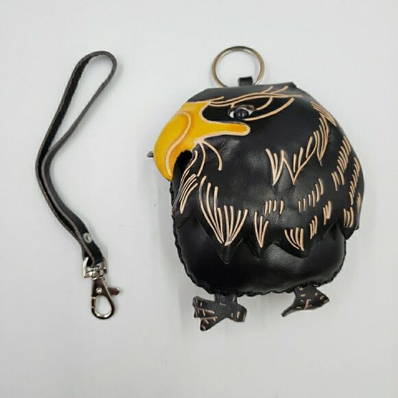 Eagle Leather Wristlet Wallet Handmade Tooled Coin Purse Keychain Western Gift - Picture 2 of 16
